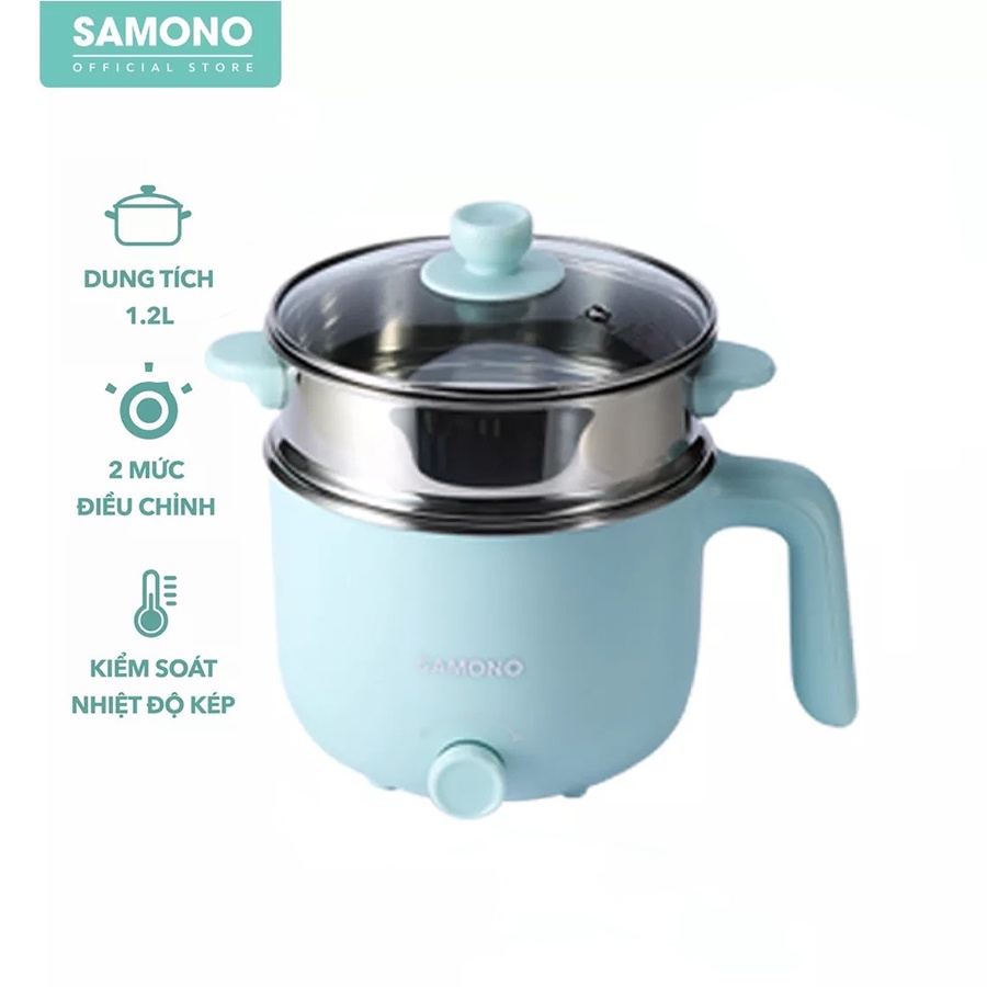 Nồi điện đa năng SAMONO SW-DG01 dung tích 1.2L có xửng hấp nấu lẩu hấp rau nấu chè tùy thích - Bảo hành 12 tháng