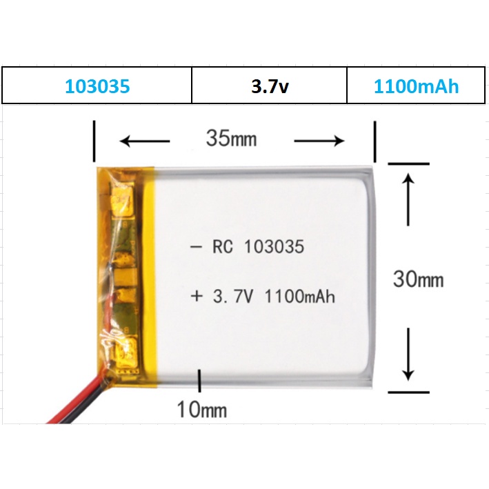 Pin Lithium - Ion 3.7V 103035 1100mah