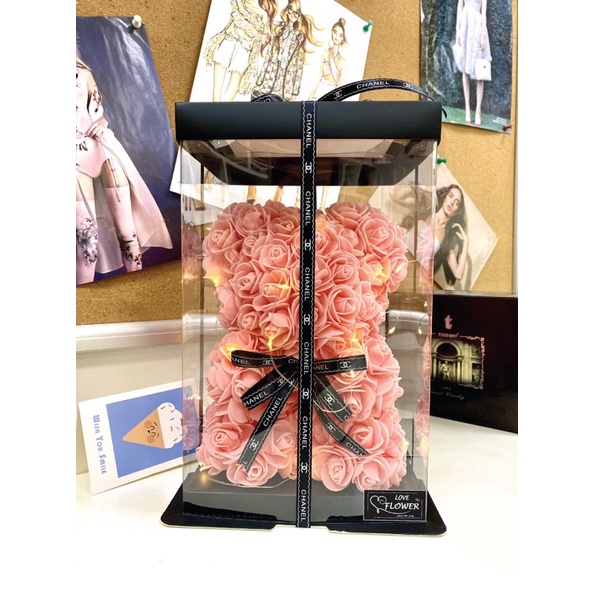 Hộp quà tăng hộp gấu hoa 25cm full box có đèn, thiệp - Hoa gấu - Gấu 25cm