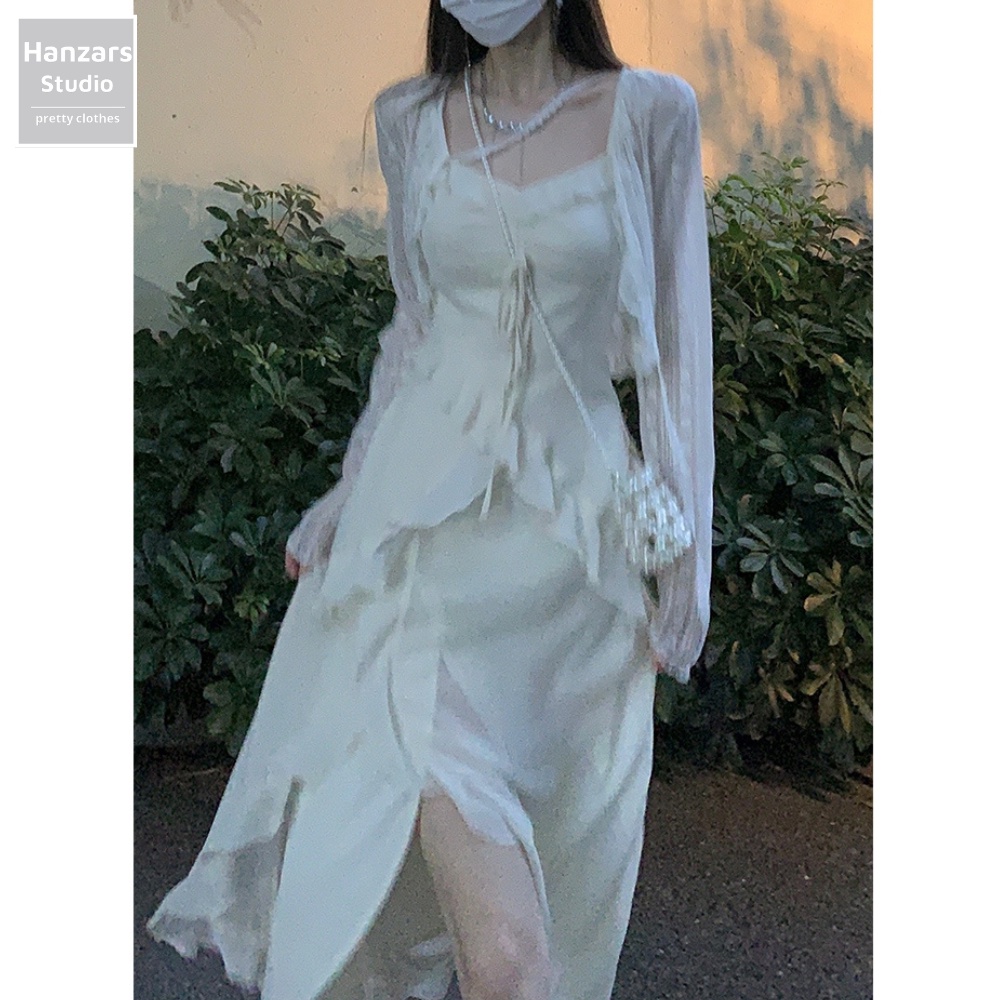 Set Váy Xẻ Tà Áo Cardigan Ren Khóa Kéo Sau Lưng Lớp Lót Dày Dặn Style Ulzzang 9