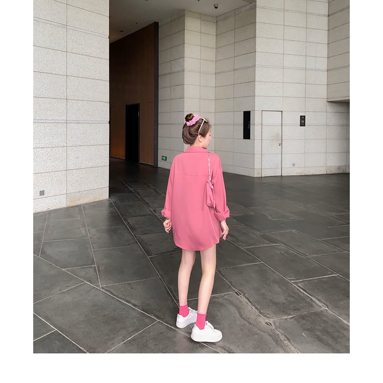 Áo Sơ Mi Tay Dài Dáng Rộng Màu Hồng Phong Cách Hàn Quốc Thời Trang Cho Nữ