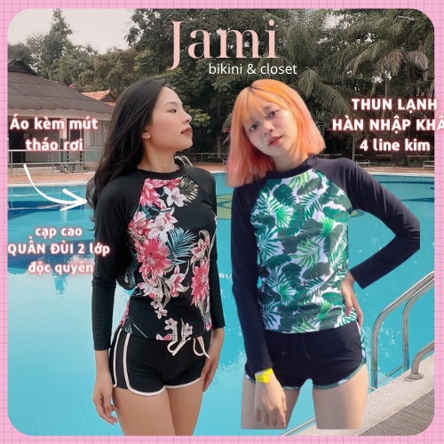 ĐỒ BƠI NỮ BIKINI HOA LÁ tay dài giá rẻ kín đáo dài người -JAMI-atd103