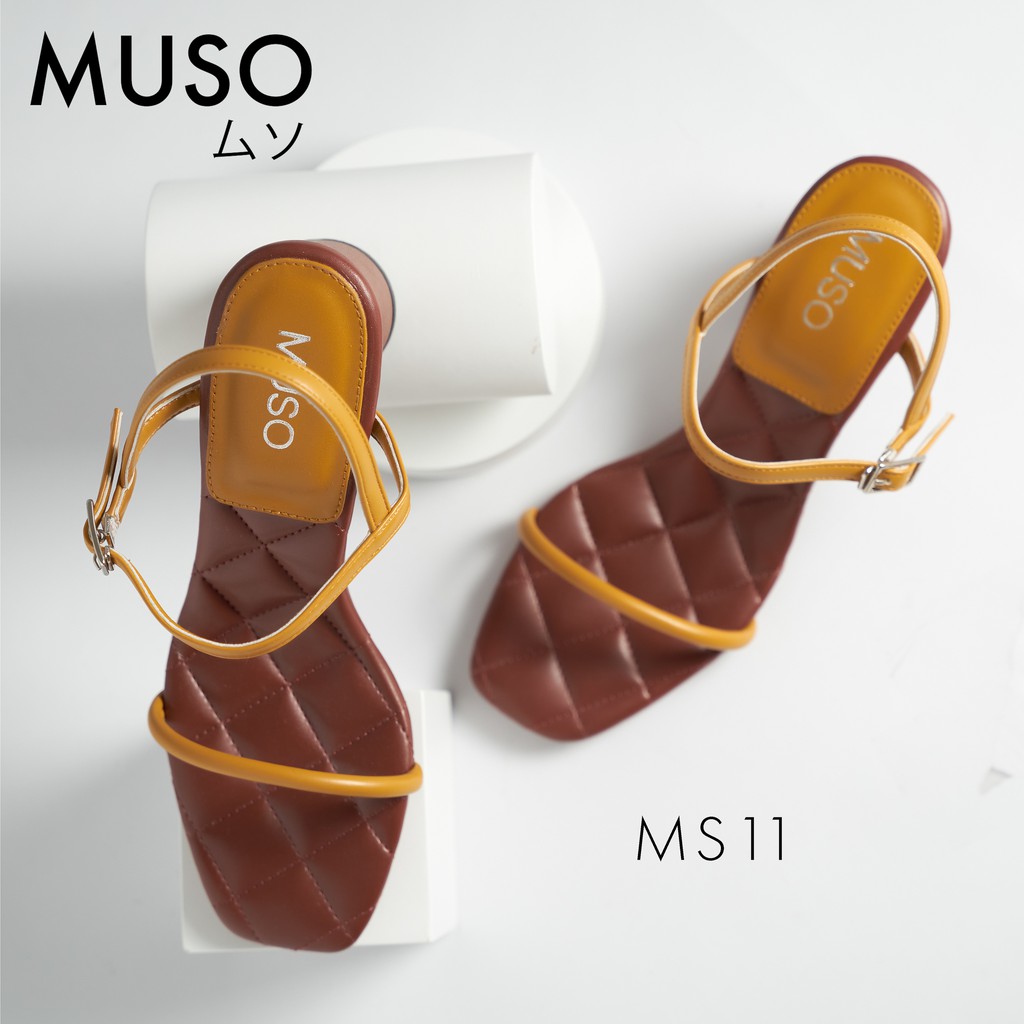 Sandal cao gót 7cm dây ngang Muso lót trám dày dặn êm chân dễ thương cho nữ