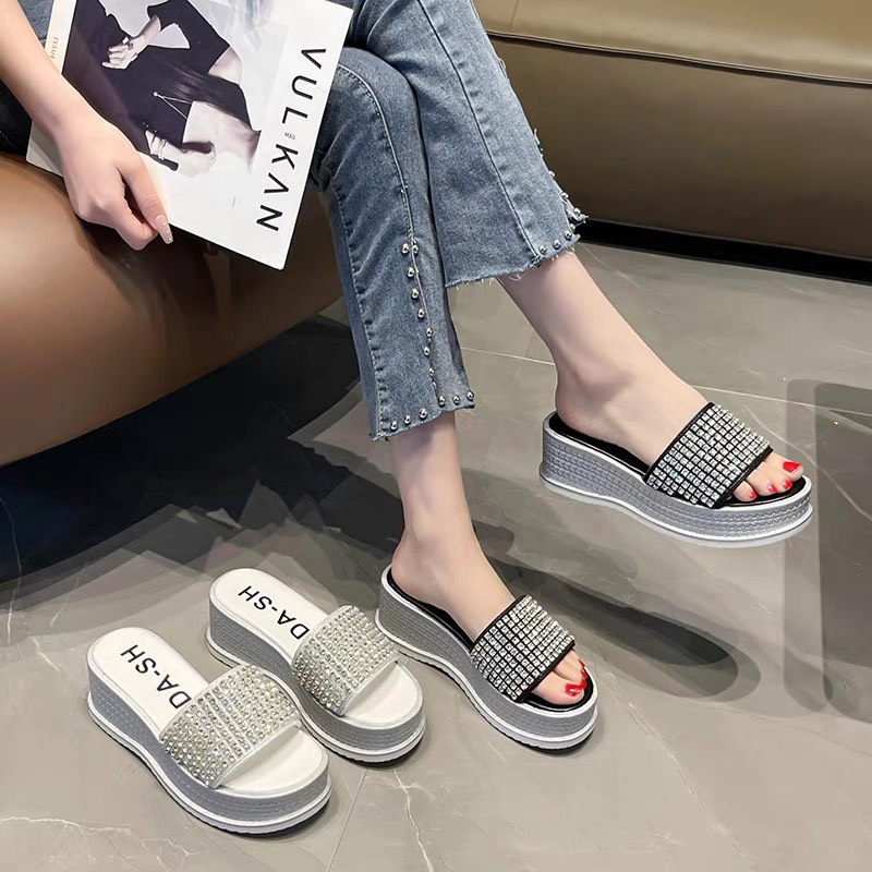 (S155) Dép xuồng nữ đế 6 phân quai ngang full đá (Mã 823 - xuồng đá)