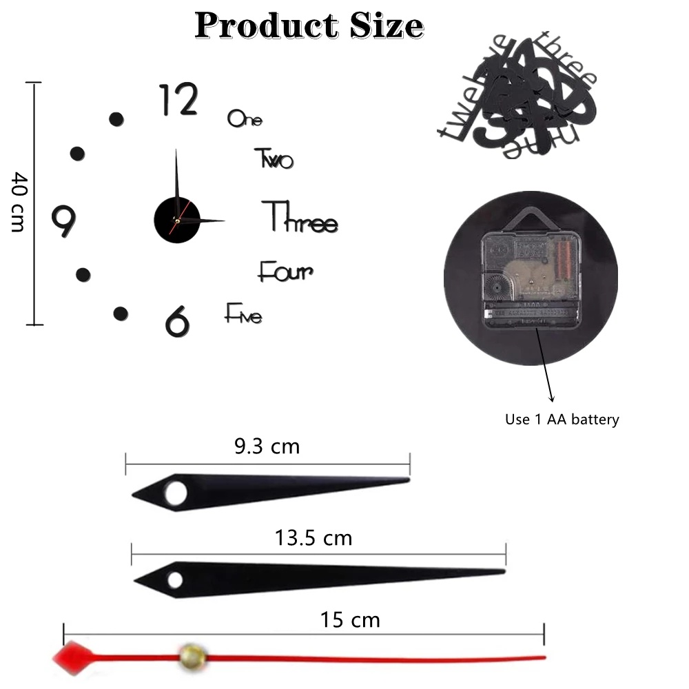 Đồng Hồ Treo Tường 3D DIY Không Khung Dạ Quang Không Gây Tiếng Ồn Trang Trí Nhà Cửa / Văn Phòng