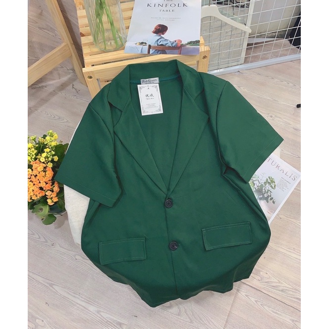 Áo Vest blazer xanh cộc tay hot trend vải tuyết mưa dày dặn đẹp