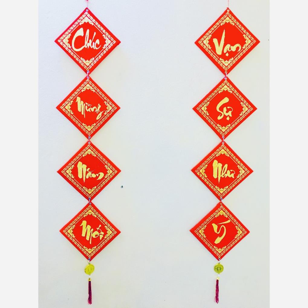 [ DÂY KHÁNH CỠ LỚN ] 1 đôi khánh vuông CÂU ĐỐI, liễng trang trí tết cổ truyền chữ Việt Nam bọc vải nhung đẹp