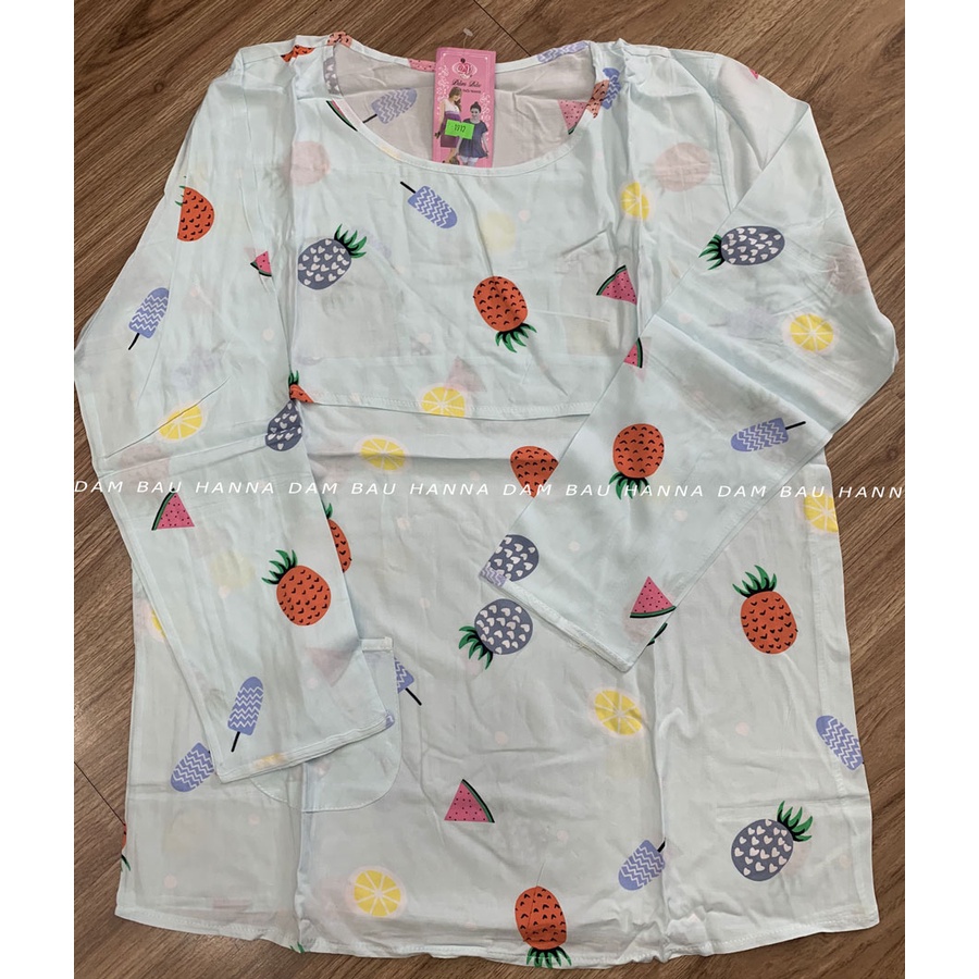 [HANNA] Đồ bộ bầu tay dài mặc nhà cho mẹ bầu và sau sinh size 40-70kg vải tone 2 da cao cấp mềm mát ít nhăn bền hơn