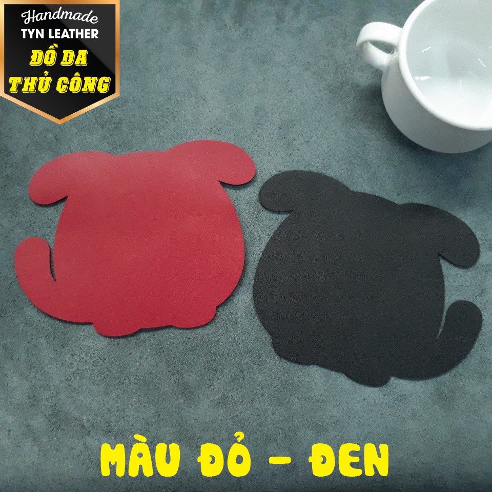Miếng lót ly hình cún/ hình mèo/ hình gấu, da 2 mặt 2 màu, chống thấm nước