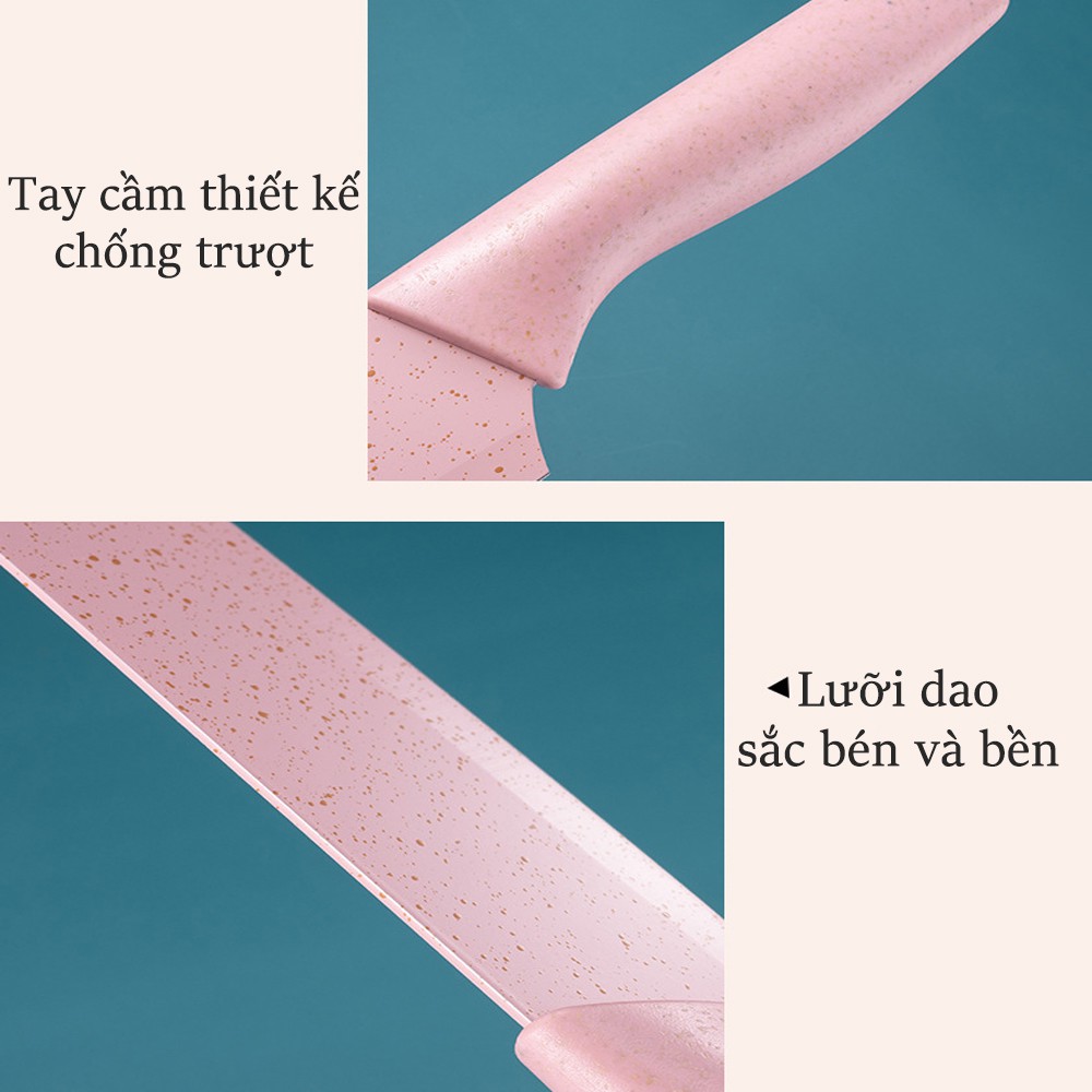 Bộ dao bếp lúa mạch 6 món kháng khuẩn siêu sắc bén, tông màu Pastel siêu xinh