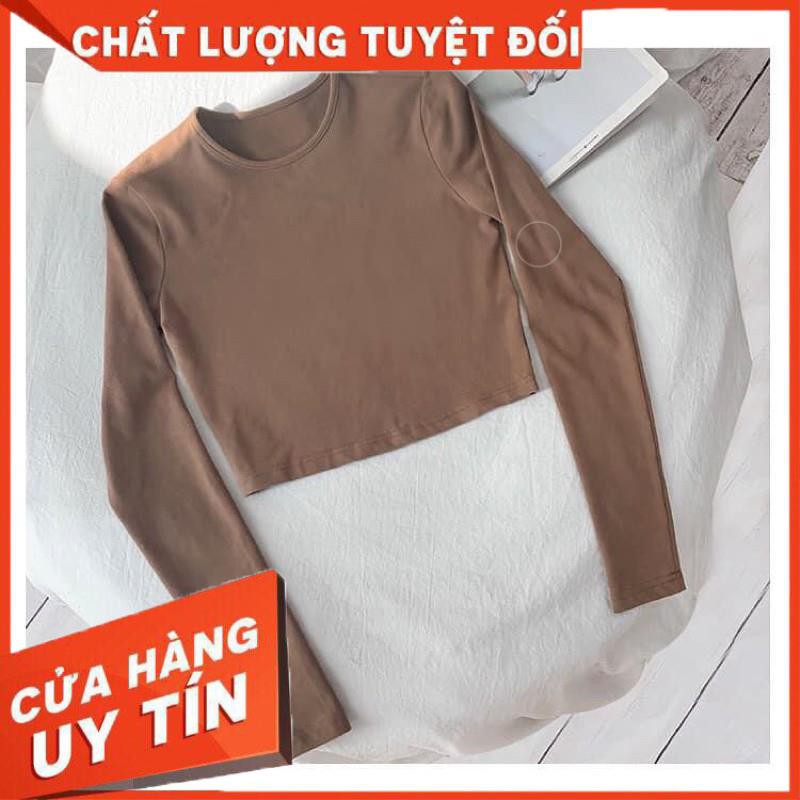 Áo phông trơn TAY DÀI DÁNG CROPTOP ngang rốn chất zip siêu dày dặn- co giãn tốt