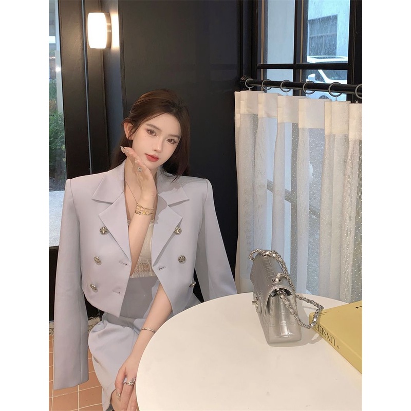 Xiaoxiang Áo Khoác Vest Tay Dài Dáng Ngắn Phong Cách Hàn Quốc Cao Cấp Cho Nữ