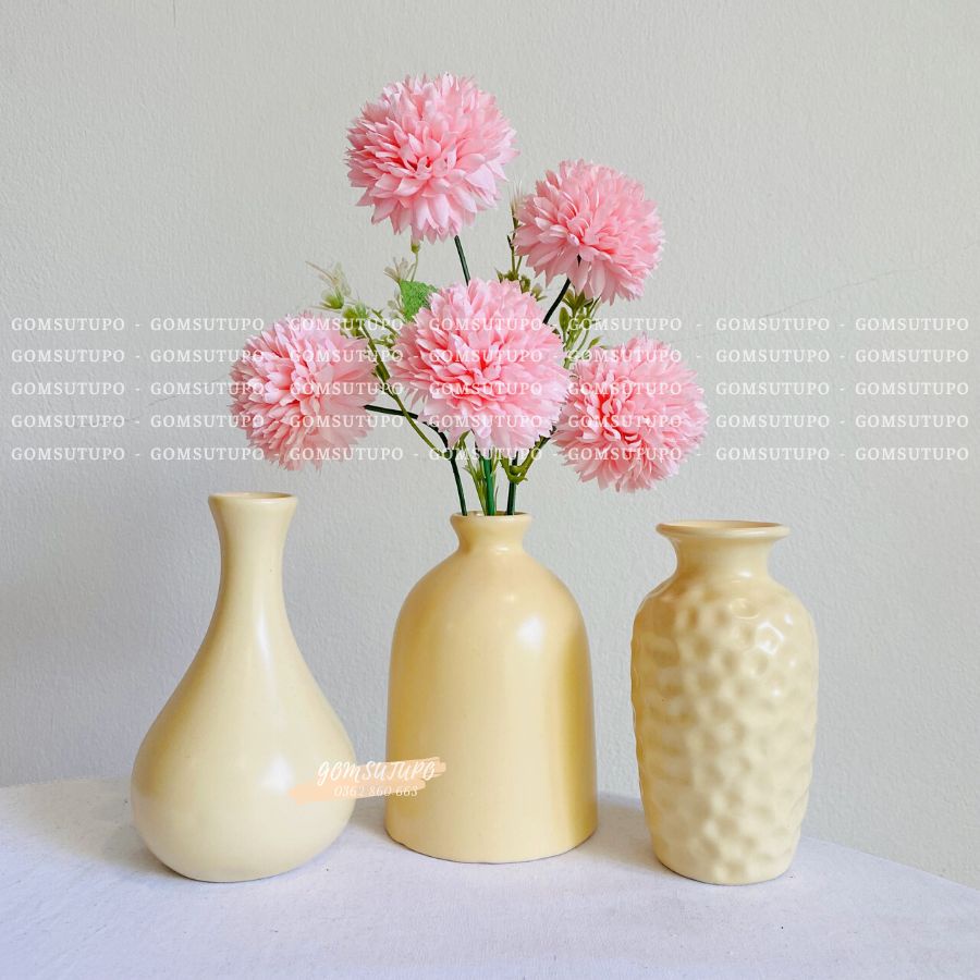 Bộ 3 Lọ hoa gốm mini decor Gốm Sứ TUPO, bình hoa trang trí để bàn  gomsutupo Bát Tràng