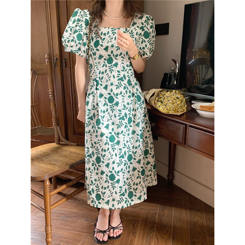 Đầm Hoa Cổ Vuông Ngắn Tay Dáng Dài Thời Trang Sành Điệu 44212