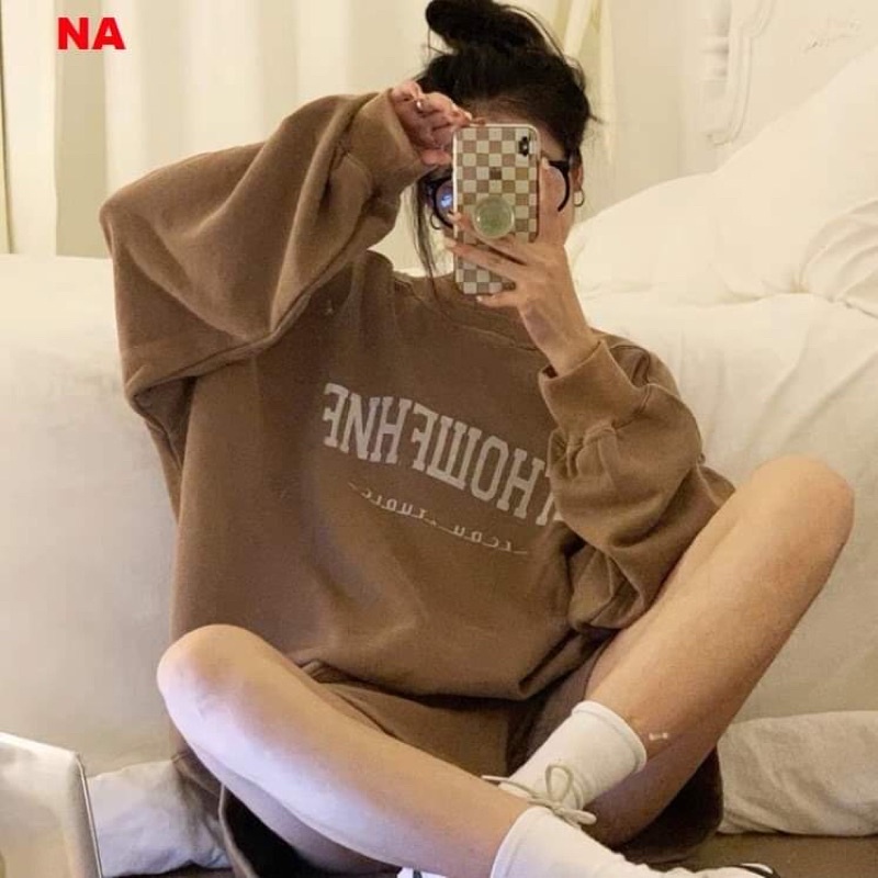 Sét Bộ thu đông nam nữ OTH Ulzzang tay bồng in chữ kèm quần Short