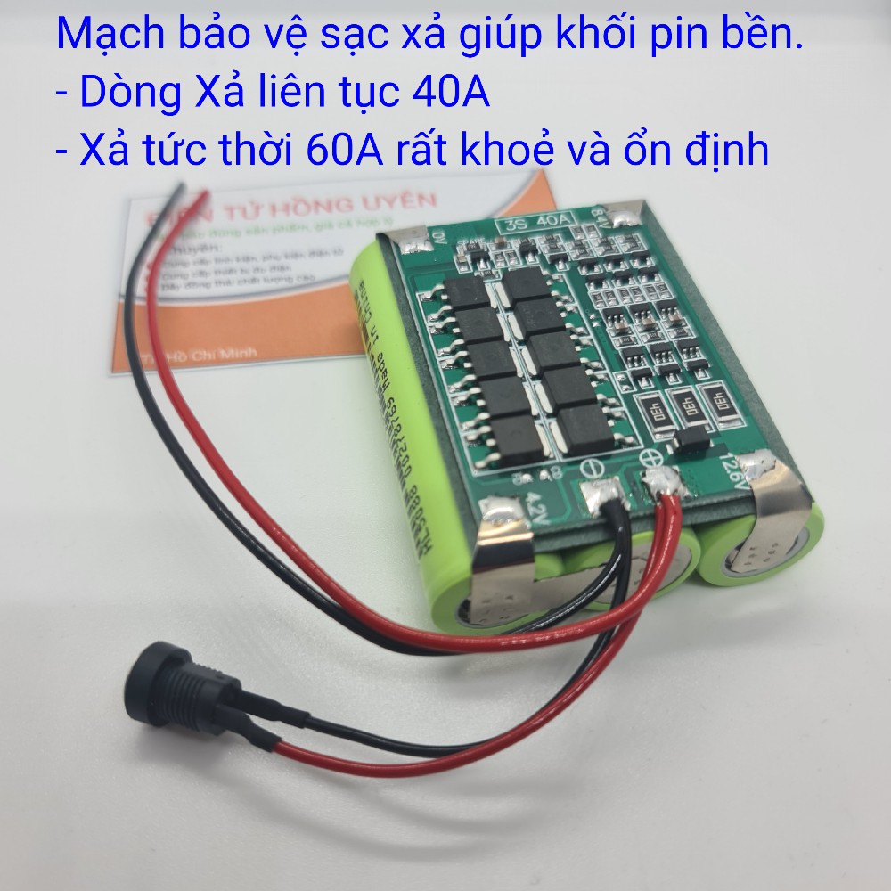 Khối pin 3S 12.6V - 2600mAH (2,6AH). Dòng xả cao 40A (Mua 2 khối tặng sạc 3S 12.6V 2A)