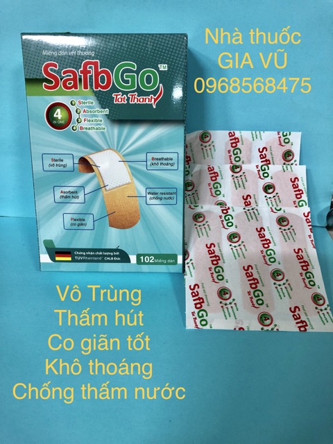 102 Miếng Băng Cá Nhân SAFBGO Chống Thấm Nước Co Giãn Khô Thoáng Vô Trùng