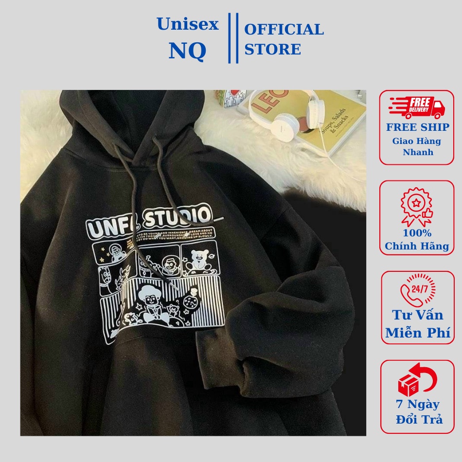 Áo nỉ có mũ Unisex in hình, phong cách Hàn Quốc, chất nỉ bông dày dặn siêu ấm chất đẹp giá đẹp
