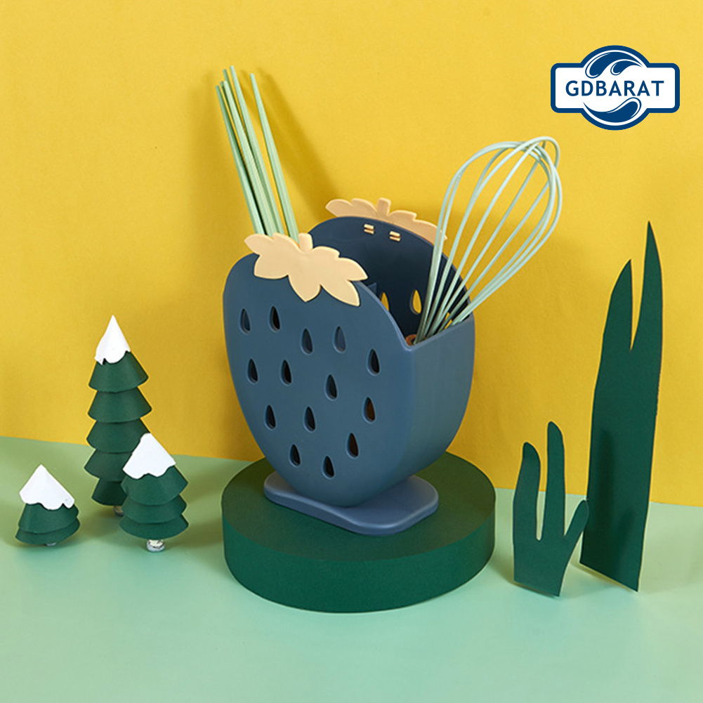 Hộp Đựng Muỗng Đũa Bằng Nhựa Thiết Kế Hình Quả Dâu Tây Dễ Thương Tiện Dụng