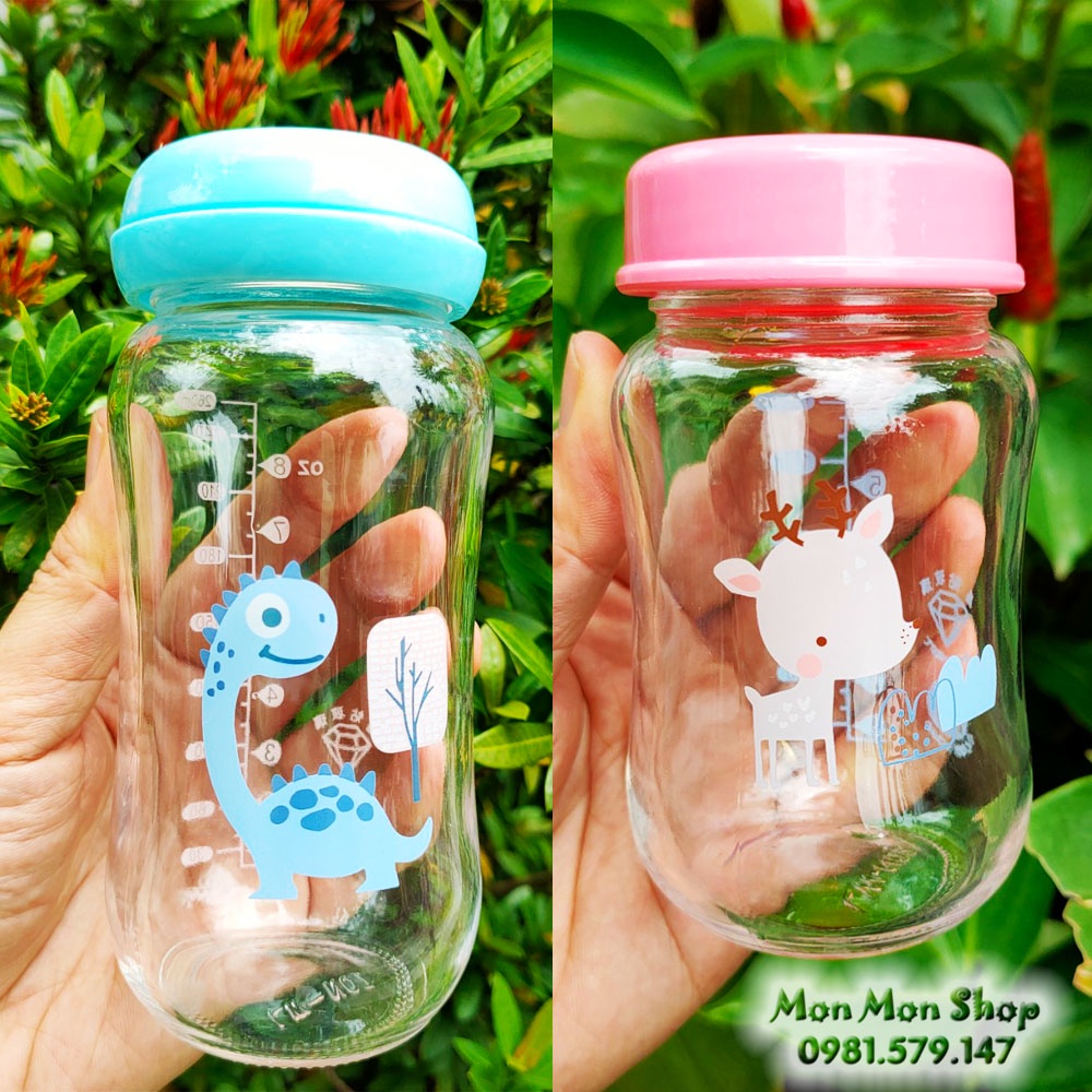 Bình trữ sữa, bình đựng sữa mẹ thủy tinh 180ml/ 240ml tương thích Avent/ Spectra cổ rộng có thể gắn thêm núm ti