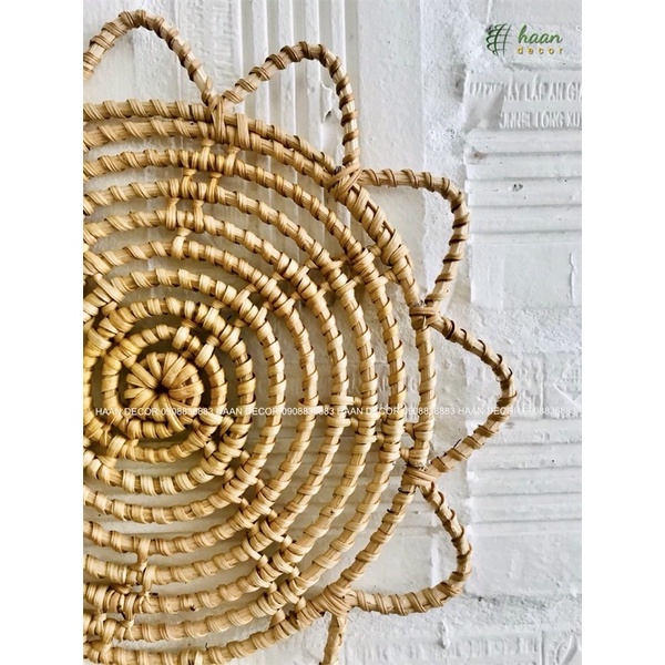 Tấm lót mây kiểu decor treo tường, chụp ảnh; Tấm lót bình hoa đường kính 25cm