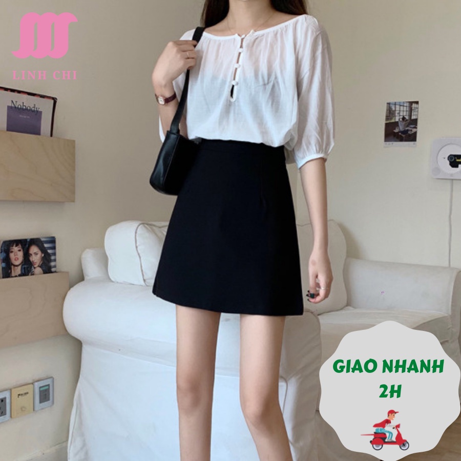 Chân váy chữ A màu đen vải tuyết mưa loại 1 có quần lót trong và túi 2 bên CVAD014