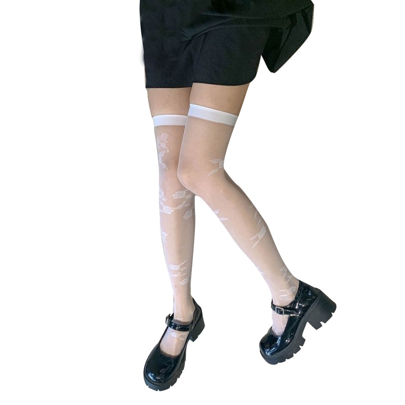 XIXI Tất Đùi Trong Suốt Mỏng Họa Tiết Hoa Hồng Phong Cách Lolita Nhật Bản Cho Nữ