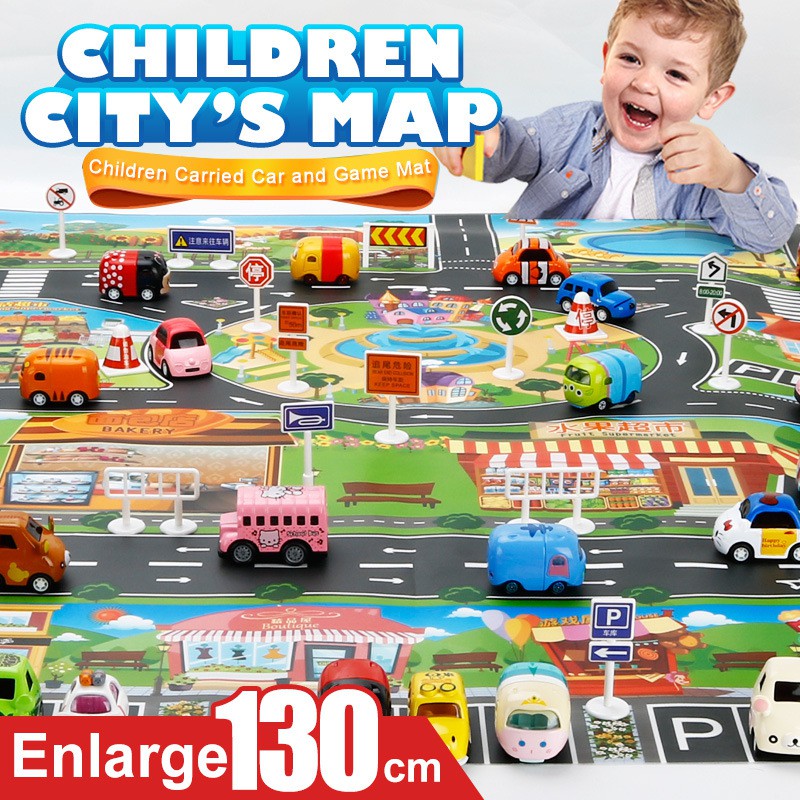 TẤM TRẢI MÔ HÌNH GIAO THÔNG NHIỀU CHỦ ĐỀ (Khổ 130 - 100cm) GIÚP BÉ VUI CHƠI CÙNG CÁC MÔ HÌNH