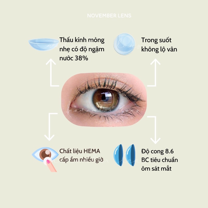 Kính áp tròng Hàn Quốc TRONG SUỐT không màu cấp ẩm mỏng nhẹ