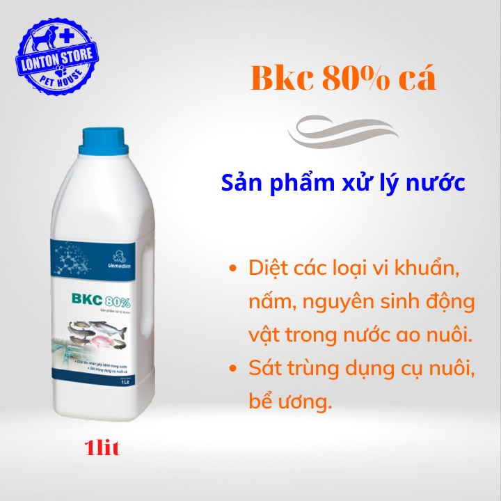 VEMEDIM BKC 80% cá, sản phẩm xử lý nước ao nuôi cá, chai 1lit -Lonton store