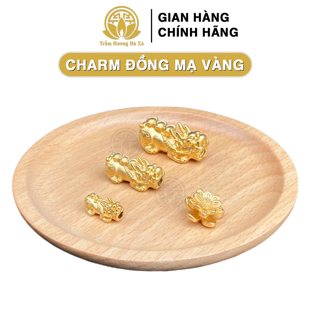 Charm tỳ hưu, hoa sen đồng mix vòng tay phong thủy trầm hương HÀ XÁ tài lộc