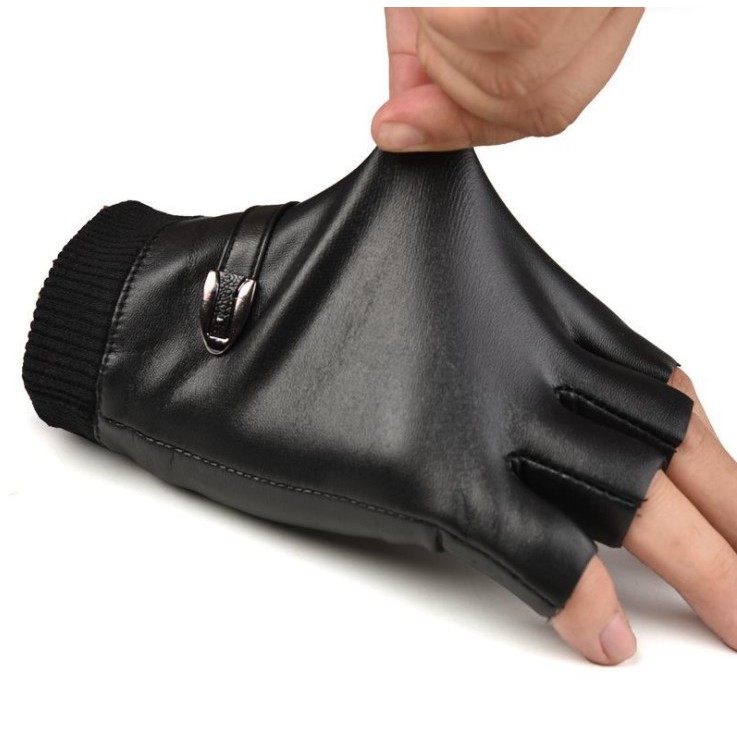 Găng tay da nam hở ngón lót nỉ giữ nhiệt cao cấp phong cách găng tay phượt thủ lái xe chống lạnh thời trang GT26