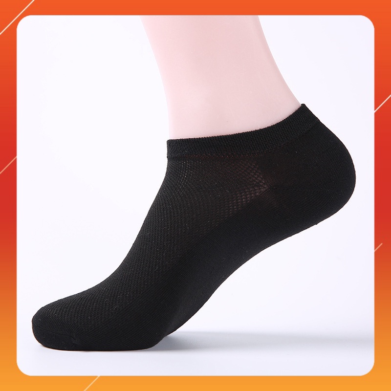 Tất vớ cổ ngắn unisex nam-nữ chất cotton thoáng mát, co giãn style Hàn Quốc màu đen-trắng dạng lưới chống hôi chân -VN04