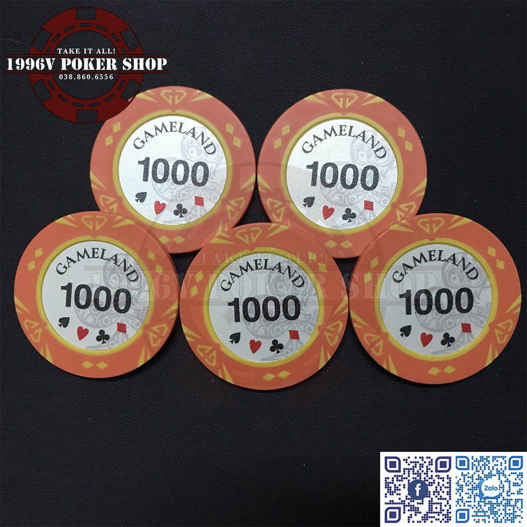 Vali 500 chip Poker có số, phỉnh poker Gameland Diamond chip set Pocker đất nung - 1996V Poker Shop