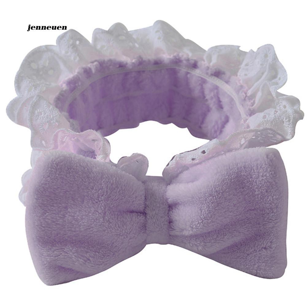 [Hàng mới về] Băng đô trang điểm co giãn phối nơ viền ren dễ thương cho nữ