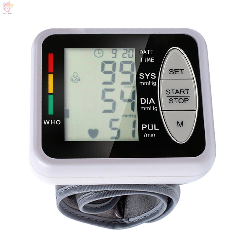 ET Portable Wrist Electronic Sphygmomanometer Blood Pressure Monitor Automatic Large LCD Display Home Care Tri-color Indicator Light 2 Users 99 Groups Data Storage Compact Size