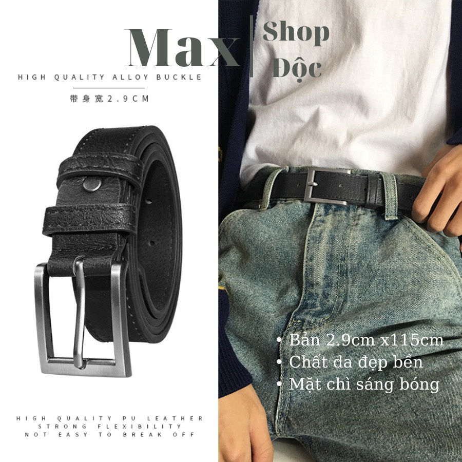Thắt lưng nam nữ Hàn Quốc đơn giản mặt vuông BUCKLE Unisex da đẹp Max Dây nịt lưng thời trang Hàn Quốc bản 2.8cm Da Sần