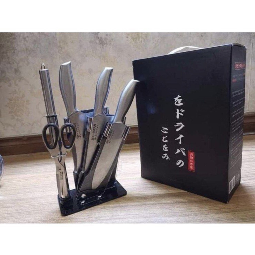 Bộ Dao Kéo 6 Món Inox Nhật Bản Seki ✯ Sắc Bén Không Han Gỉ ✯ Tặng kèm kệ để dao