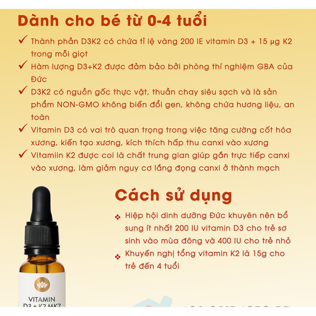Vitamin D3 Mk7 Đức 15mg tăng hấp thụ canxi giúp phát triển chiều cao cho bé