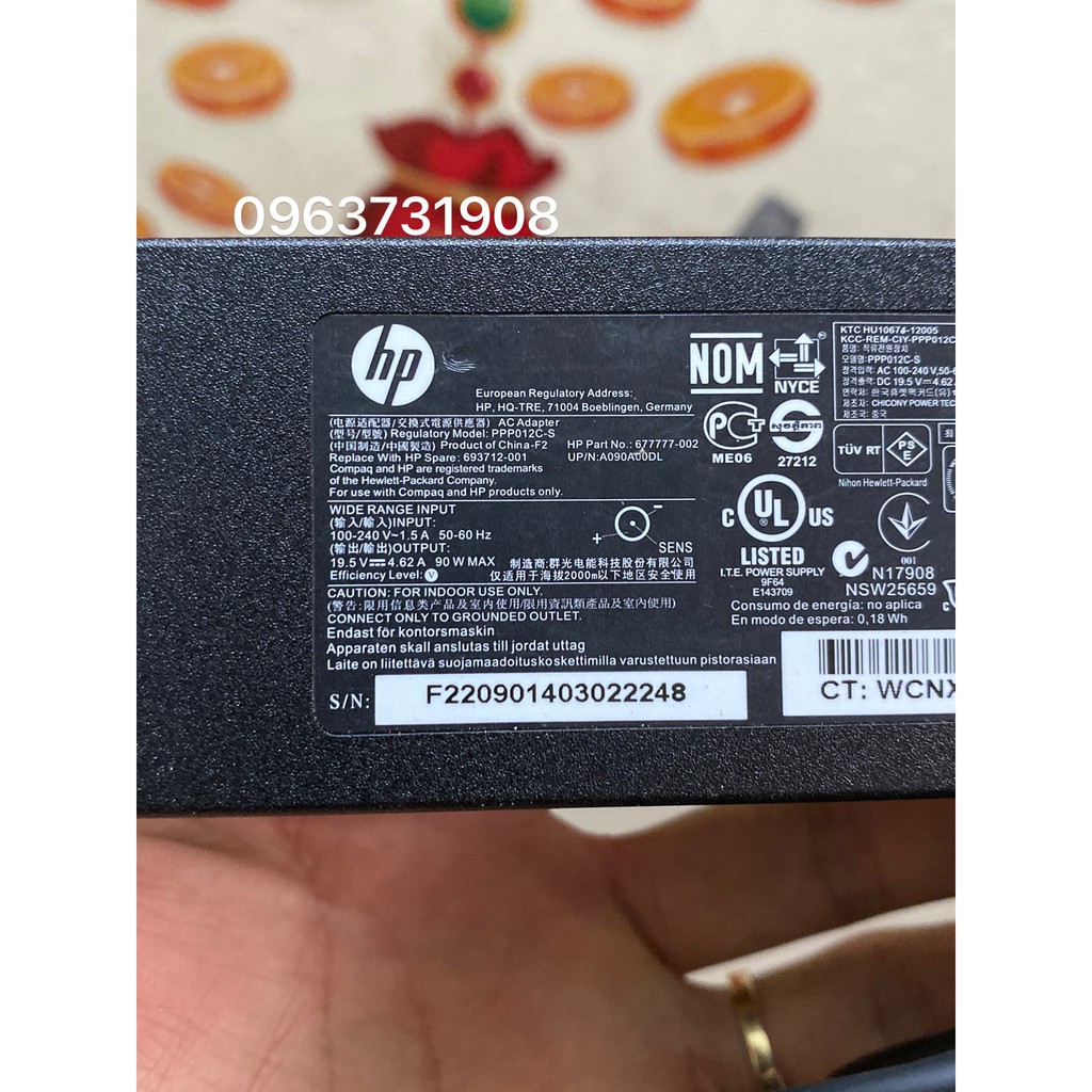 Sạc laptop HP 19.5V-4.62A 90W chính hãng zin bóc máy