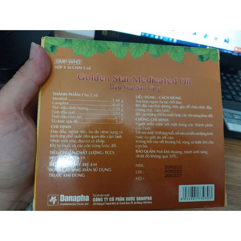 Dầu xoa Sao Vàng  - Giảm đau đầu, nghẹt mũi, ho