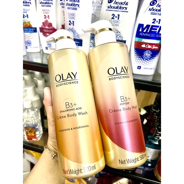 SỮA TẮM TRẮNG + SỮA DƯỠNG THỂ SÁNG DA OLAY B3 + VITAMIN C PEPTIDE HYALURONIC ACID CREME BODY WASH