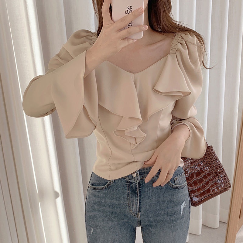 Áo Sơ Mi Dài Tay Cổ Chữ V Màu Sắc Thời Trang Dành Cho Nữ