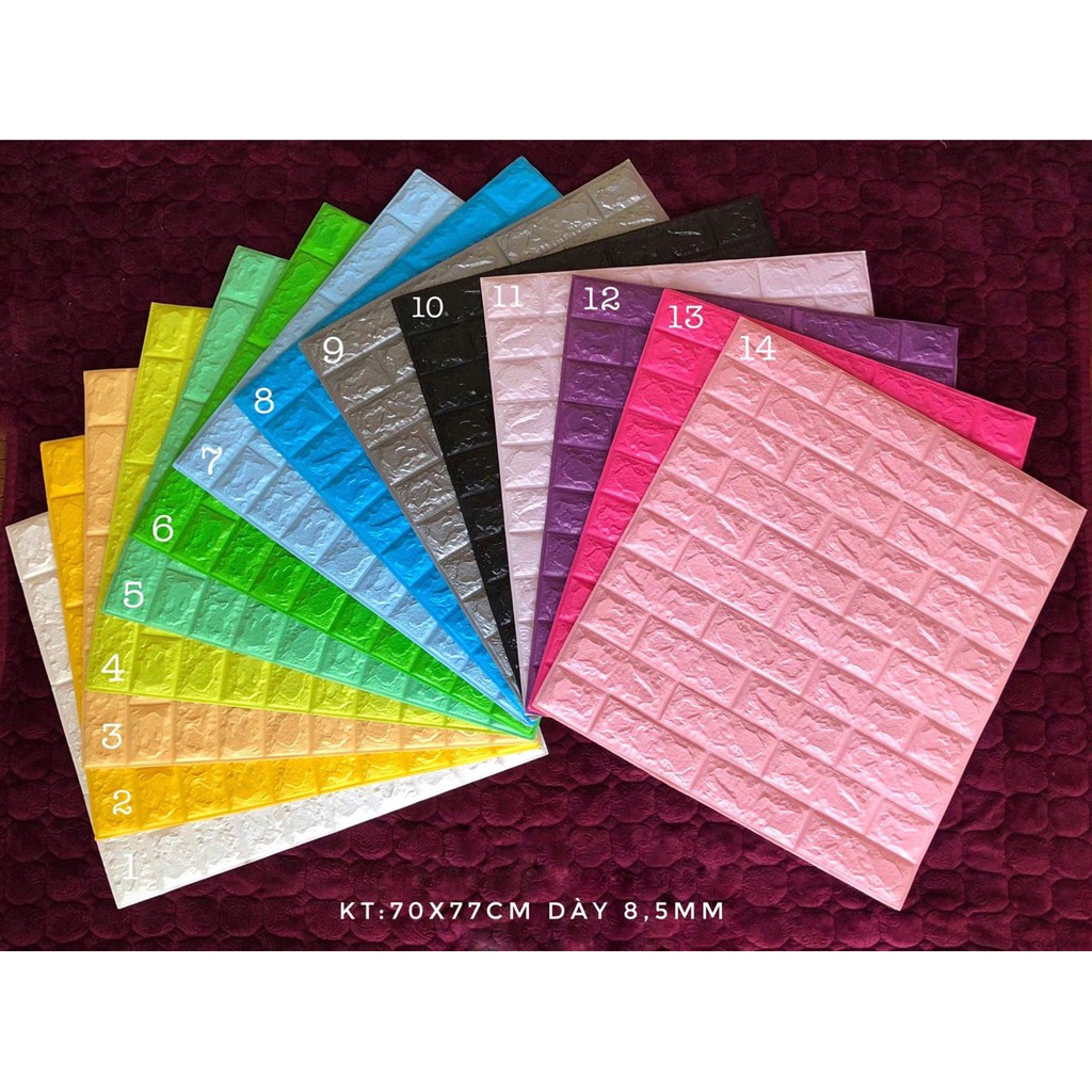 Xốp dán tường , miếng dán tường combo 10 tấm xốp giả gạch , kích thước 70x77x0,4li giá 95000₫