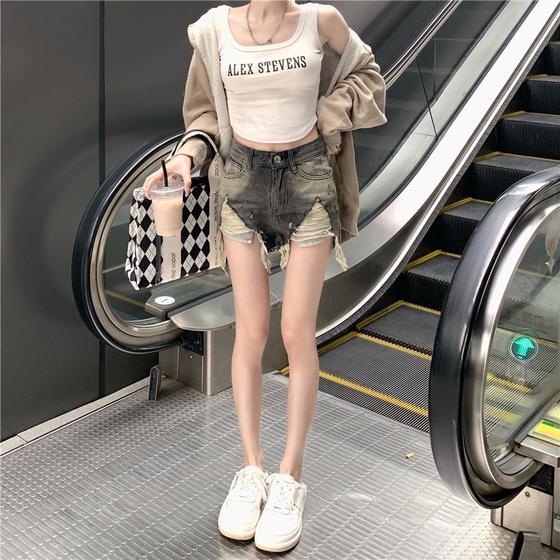 Quần jeans Nữ Lưng Cao Xẻ Rách Cá Tính