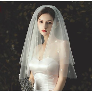 voan lúp cô dâu đính hoa ren nhỏ