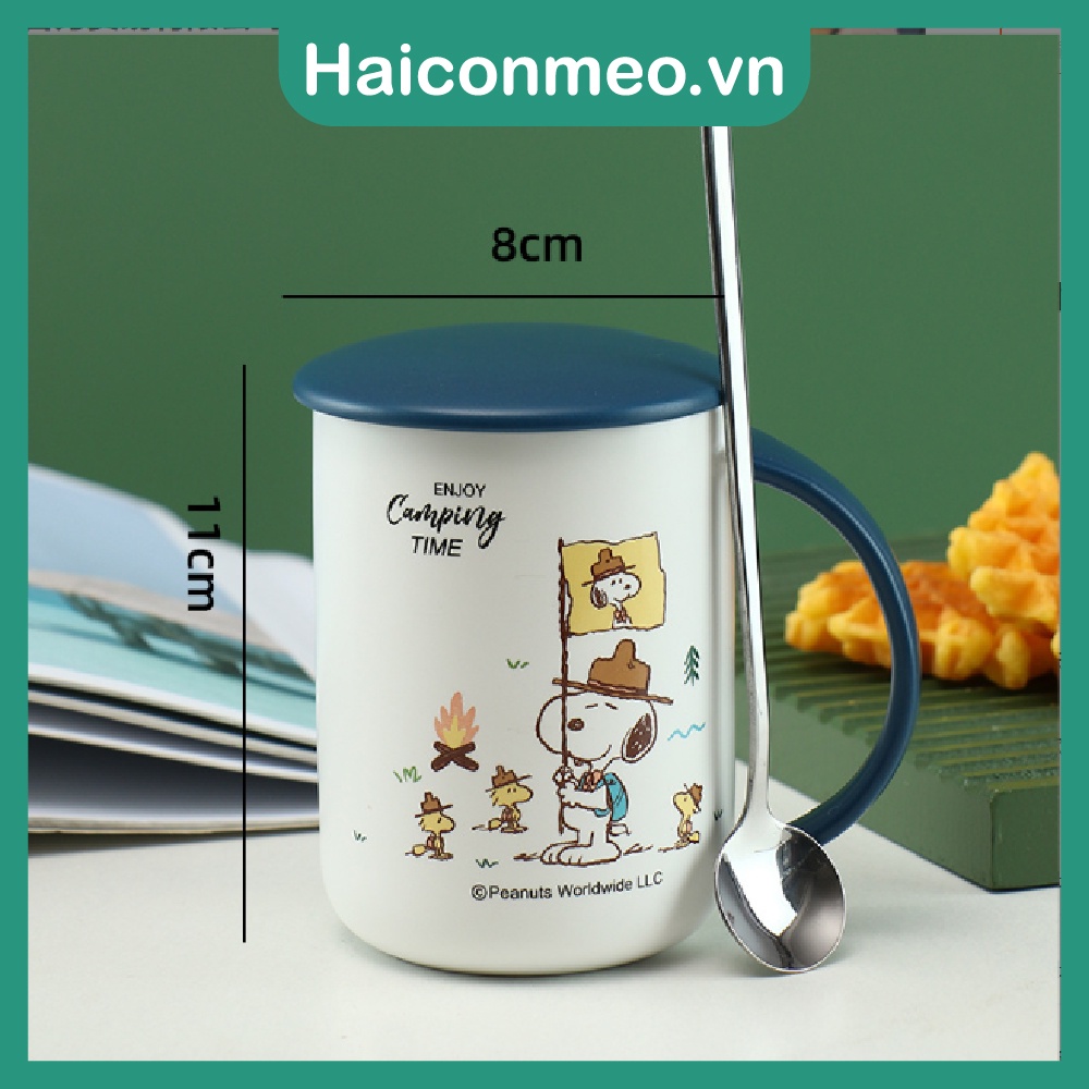 Ly cốc sứ quà tặng dễ thương Hình Chú Chó Snoopy tặng thìa 400ml