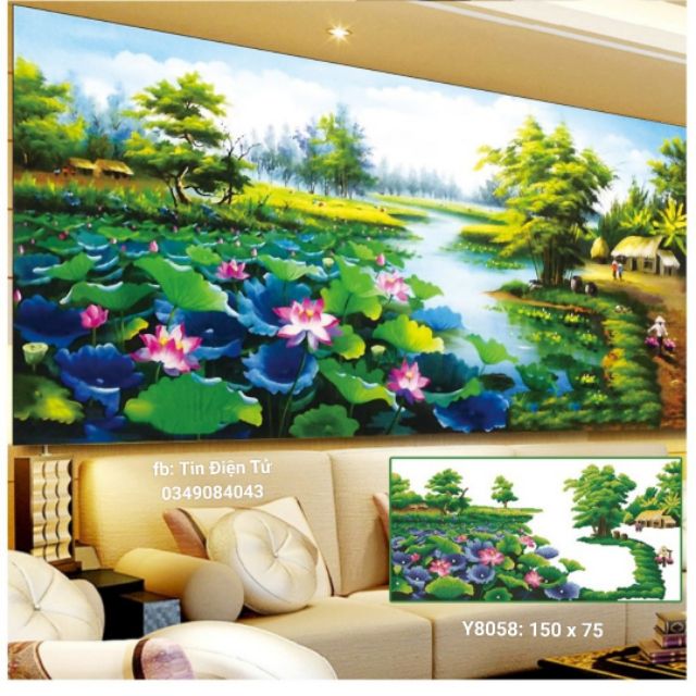 TRANH ĐÍNH ĐÁ ĐẦM SEN ' Y8058: 150X75