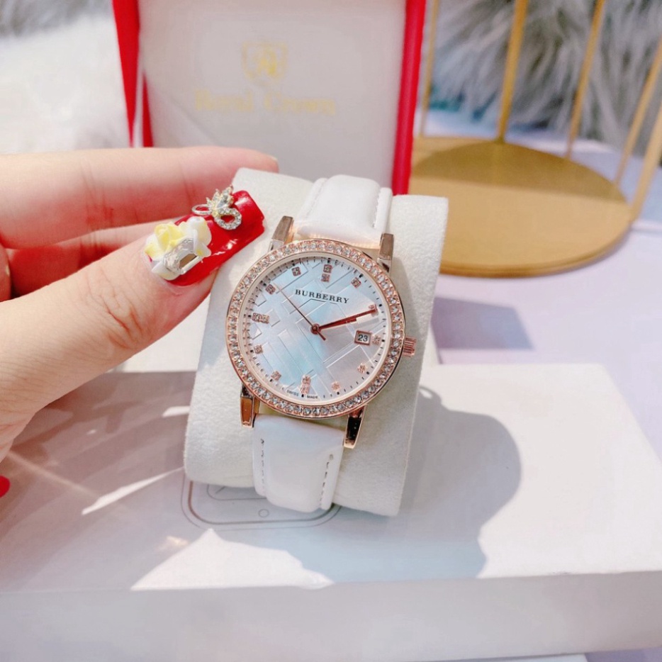Đồng hồ nữ BEBR mặt tròn quai da viền đá sang trọng , da mềm bền hợp thời trang, chống nước, bảo hành 1 năm, dong ho nu