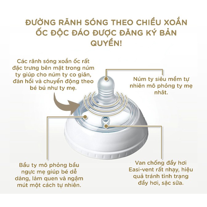 Bình sữa ty siêu mềm tự nhiên Tommee Tippee Closer to Nature 260ml, núm ty đi kèm 3-6 tháng